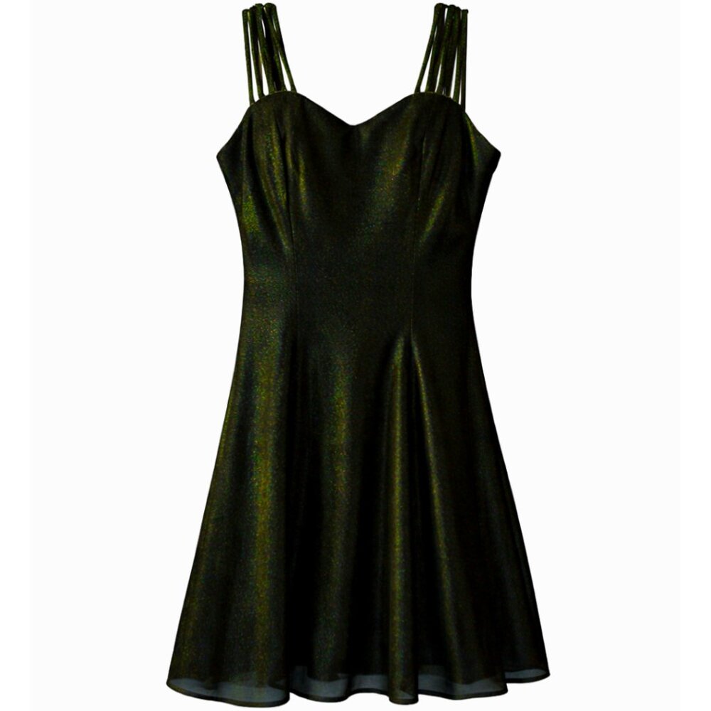 Vintage 90s All That Jazz Black Mini Dress Green Iridescent Straps